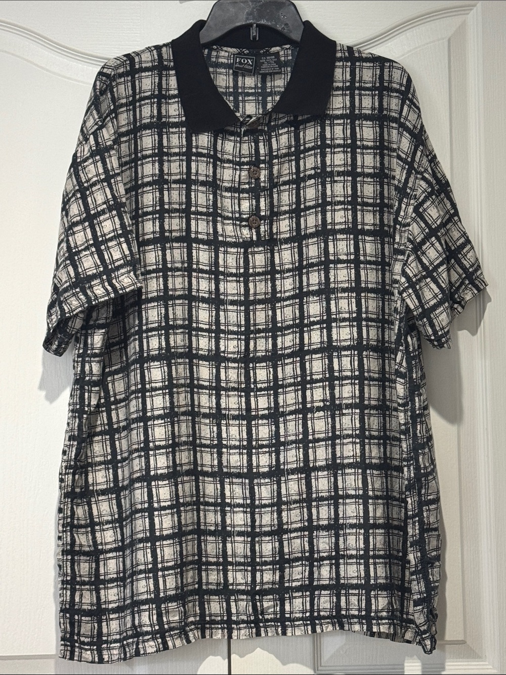 FOX Special Edition Vintage 100% Silk Plaid Polo Shirt XL